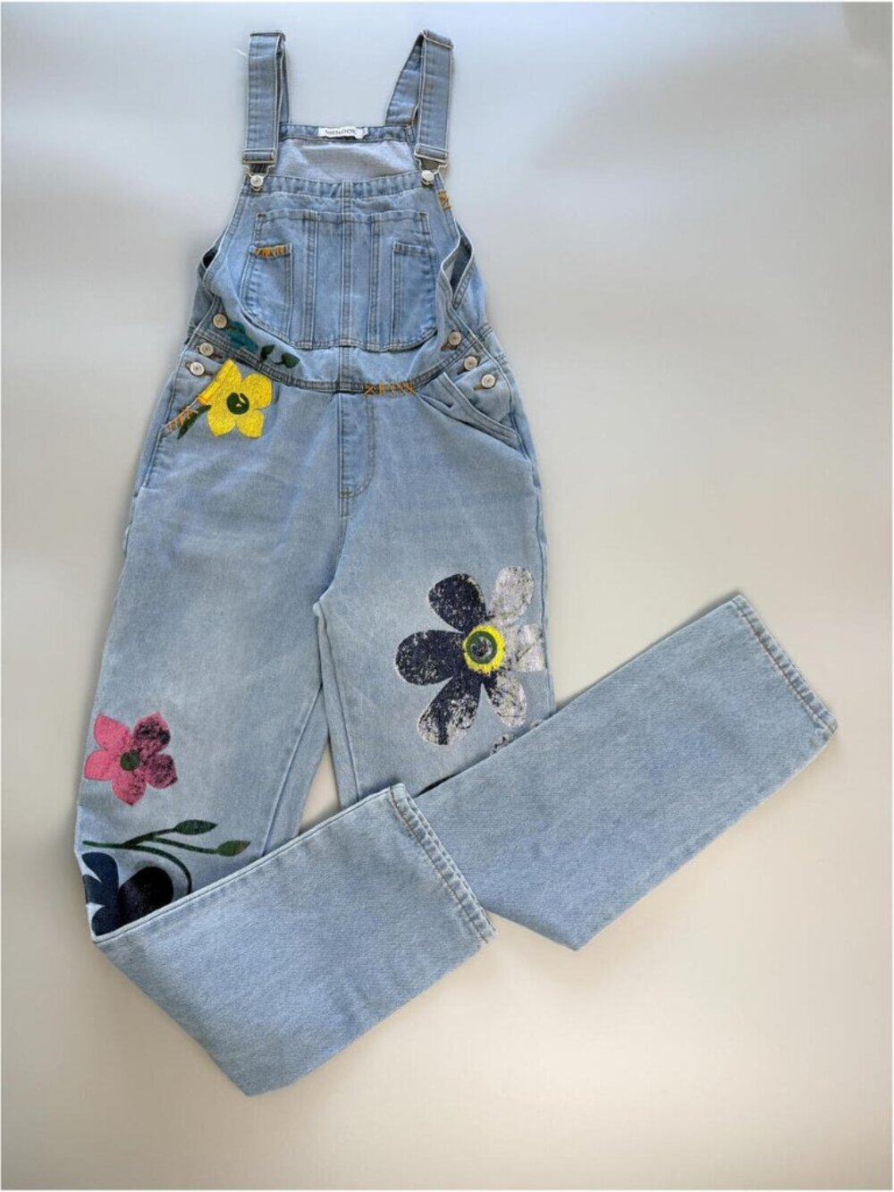 Floral Denim Overalls, Painted Denim Dungarees, Flower Overalls, Cottagecore S